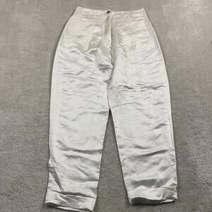 Tela Pants Womens Small White High Rise Button Fly Tapered Cotton Made Italy